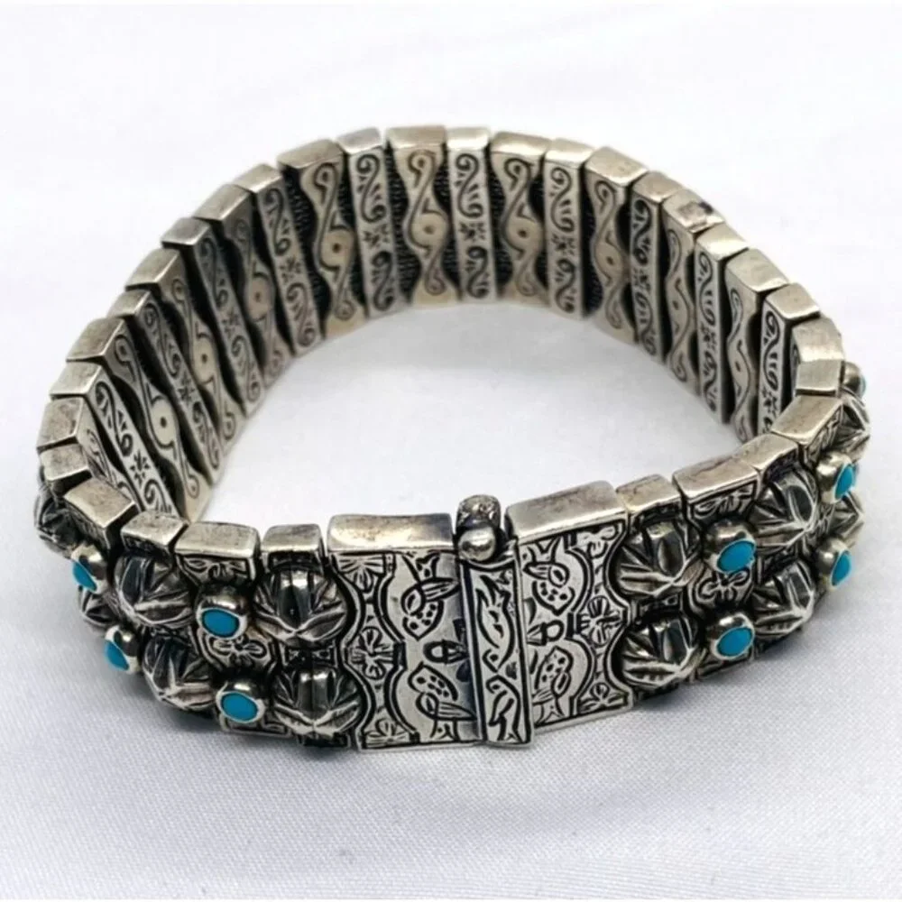 SOLD!! Konstantino Sterling Silver Turquoise Panel Links Bracelet 6.75" - Picture 1 of 16